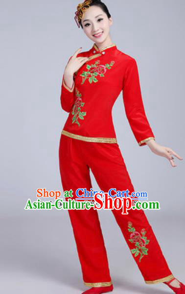 Traditional Chinese Group Dance Folk Dance Red Costumes Yanko Dance Clothing for Women