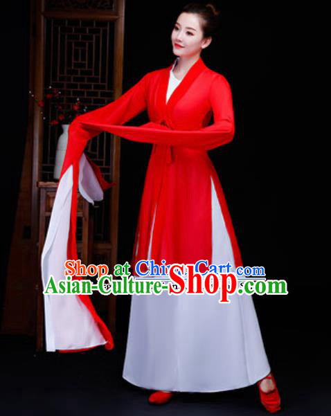 Traditional Chinese Classical Dance Fan Dance Red Dress Yanko Dance Clothing for Women