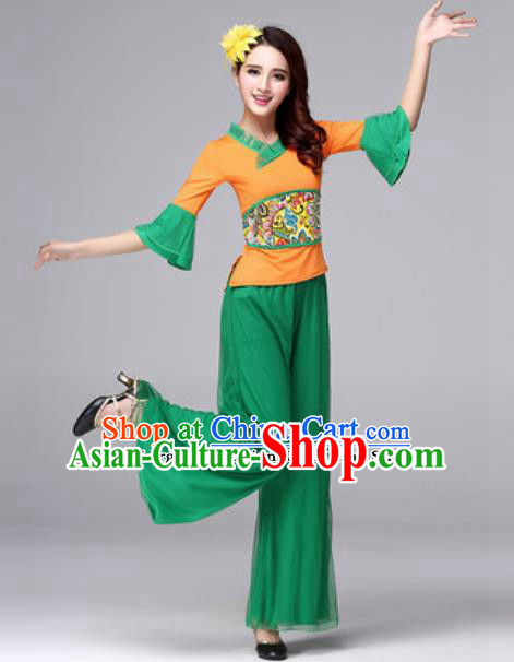 Traditional Chinese Folk Dance Green Costumes Fan Dance Yanko Dance Clothing for Women