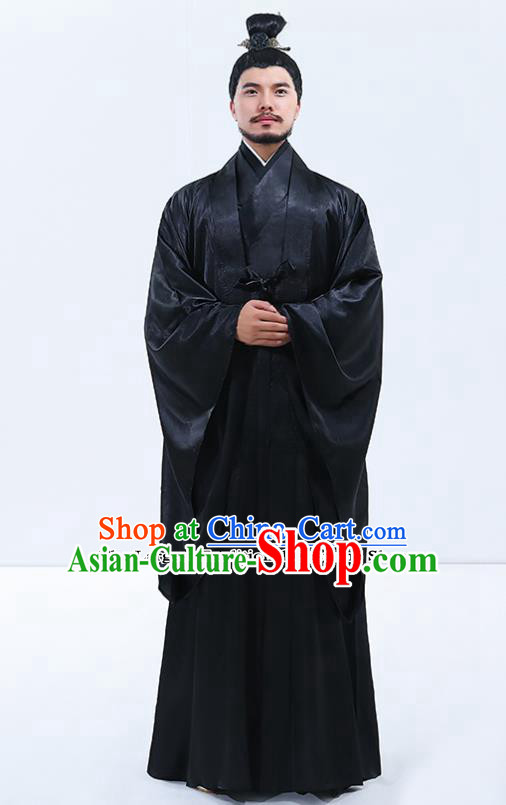 Traditional Chinese Drama Han Dynasty Emperor Costumes Ancient Majesty Black Robe for Men