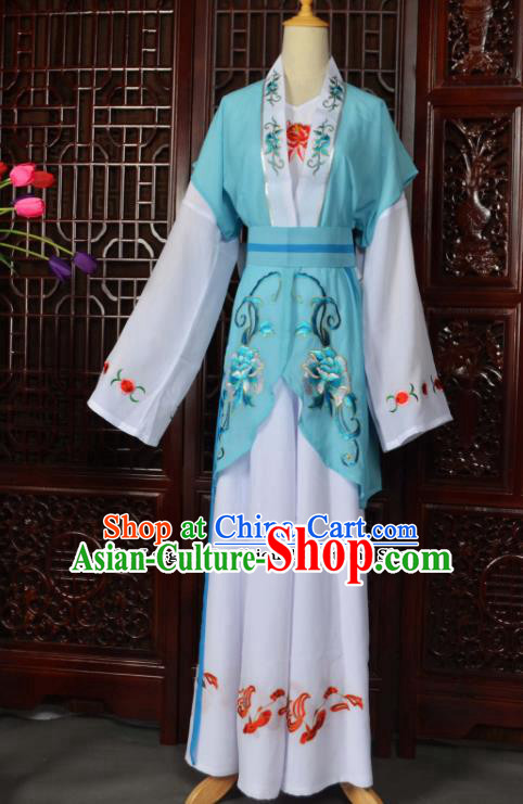 Traditional Chinese Beijing Opera Young Lady Costumes Ancient Maidservants Blue Dress for Adults