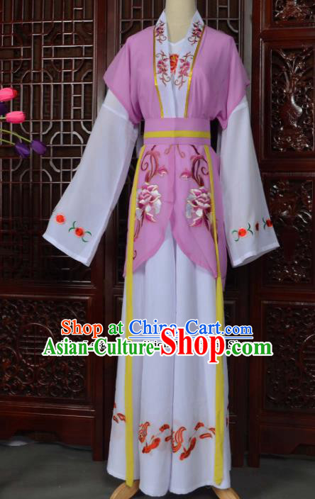 Traditional Chinese Beijing Opera Young Lady Costumes Ancient Maidservants Purple Dress for Adults