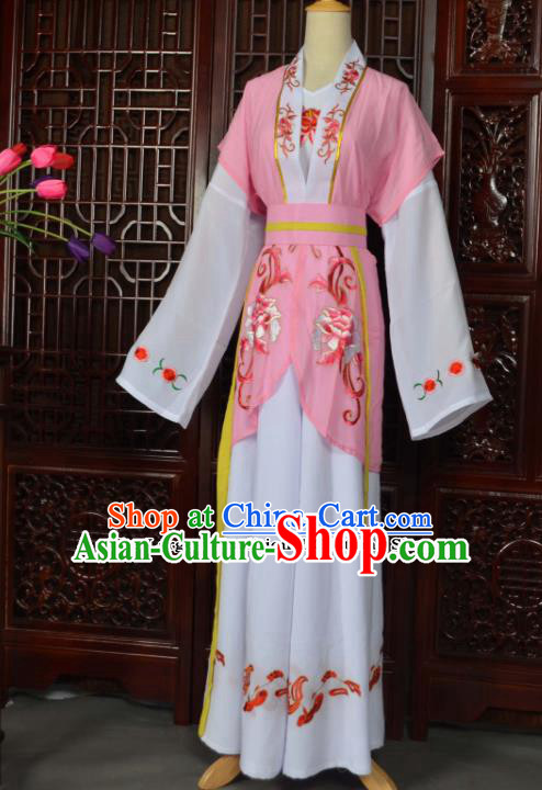 Traditional Chinese Beijing Opera Young Lady Costumes Ancient Maidservants Pink Dress for Adults