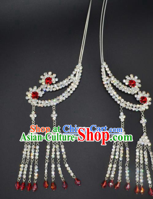 Traditional Chinese Beijing Opera Hair Accessories Ancient Princess Red Crystal Tassel Hairpins for Women