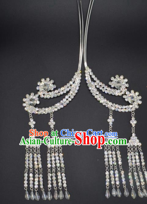 Traditional Chinese Beijing Opera Hair Accessories Ancient Princess Crystal Tassel Hairpins for Women