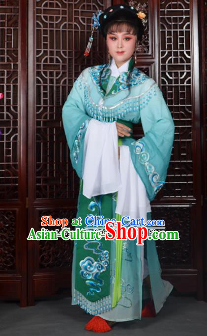 Traditional Chinese Beijing Opera Diva Costumes Ancient Imperial Consort Embroidered Green Dress for Adults