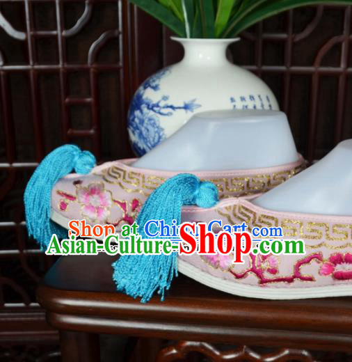 Traditional Chinese Beijing Opera Actress Embroidered Shoes Ancient Princess Pink Hanfu Shoes for Women