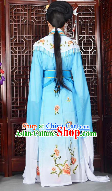 Traditional Chinese Peking Opera Princess Costumes Ancient Peri Blue Dress for Adults