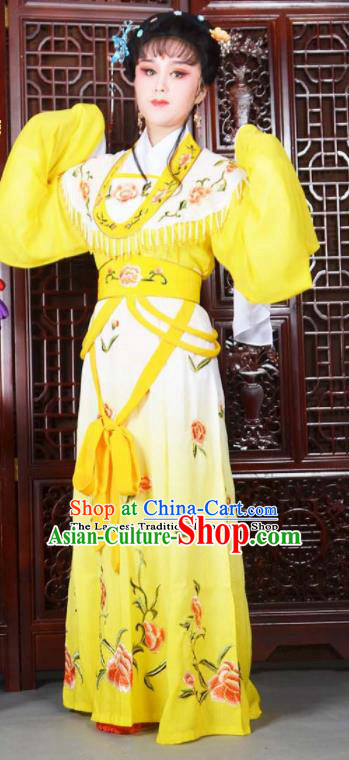 Traditional Chinese Peking Opera Princess Costumes Ancient Peri Yellow Dress for Adults