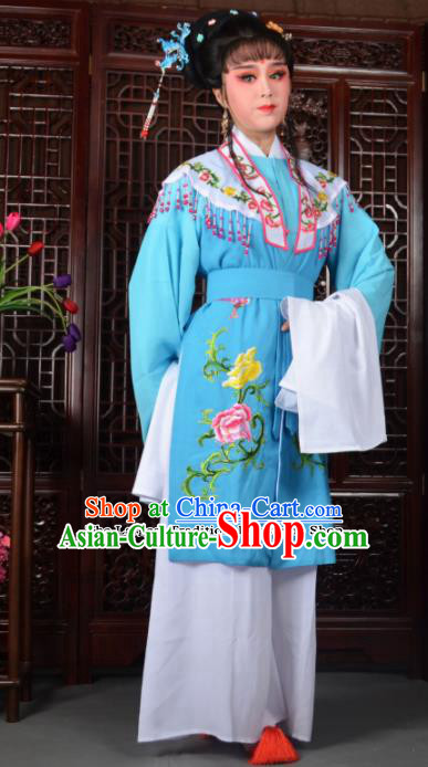 Traditional Chinese Peking Opera Diva Costumes Ancient Princess Blue Dress for Adults