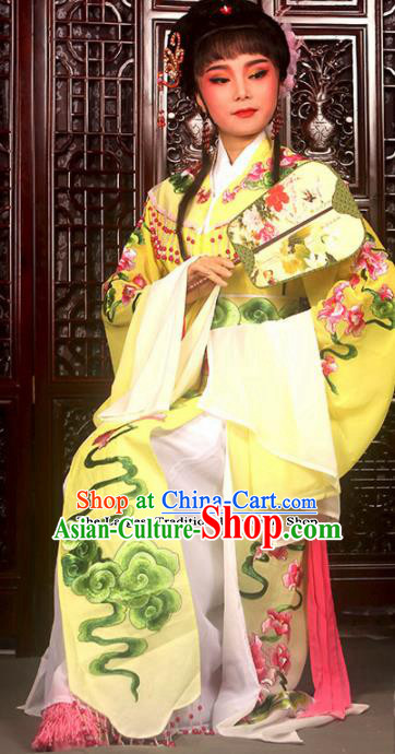 Traditional Chinese Peking Opera Imperial Consort Costumes Ancient Peri Yellow Dress for Adults