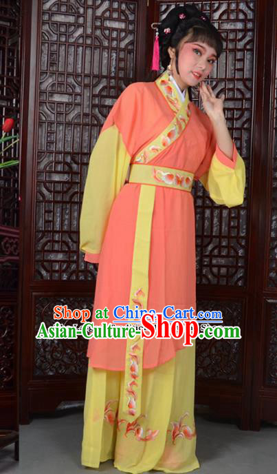 Traditional Chinese Peking Opera Young Lady Costumes Ancient Maidservants Orange Dress for Adults