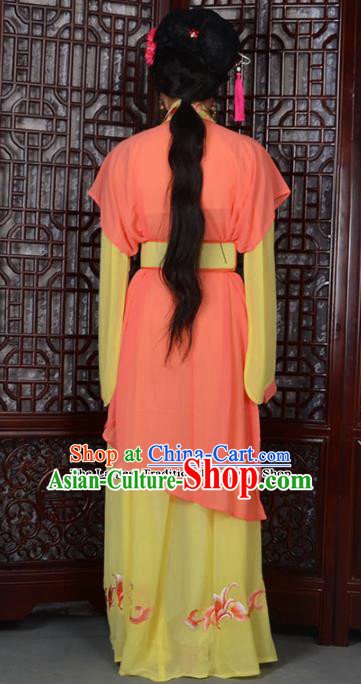 Traditional Chinese Peking Opera Young Lady Costumes Ancient Maidservants Orange Dress for Adults