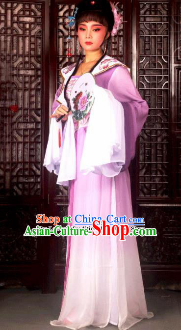 Traditional Chinese Peking Opera Princess Embroidered Costumes Ancient Peri Purple Dress for Adults