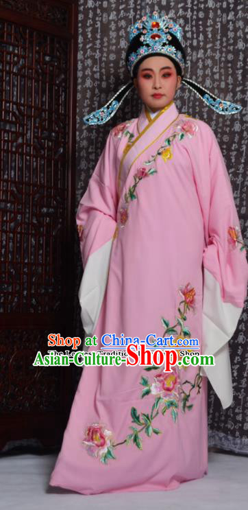 Professional Chinese Peking Opera Niche Costumes Embroidered Peony Pink Robe for Adults