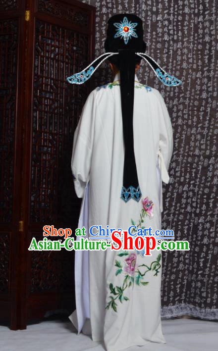 Professional Chinese Peking Opera Niche Costumes Embroidered Peony White Robe for Adults