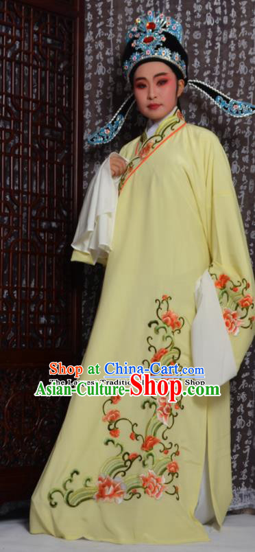 Professional Chinese Peking Opera Niche Costumes Embroidered Yellow Robe for Adults