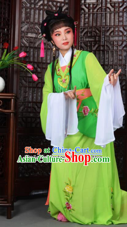Traditional Chinese Peking Opera Young Lady Costumes Ancient Maidservants Green Dress for Adults