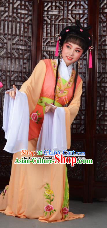 Traditional Chinese Peking Opera Young Lady Costumes Ancient Maidservants Orange Dress for Adults