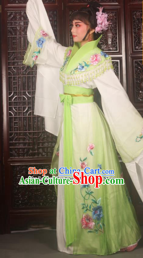 Traditional Chinese Peking Opera Palace Lady Costumes Ancient Imperial Concubine Embroidered Green Dress for Adults