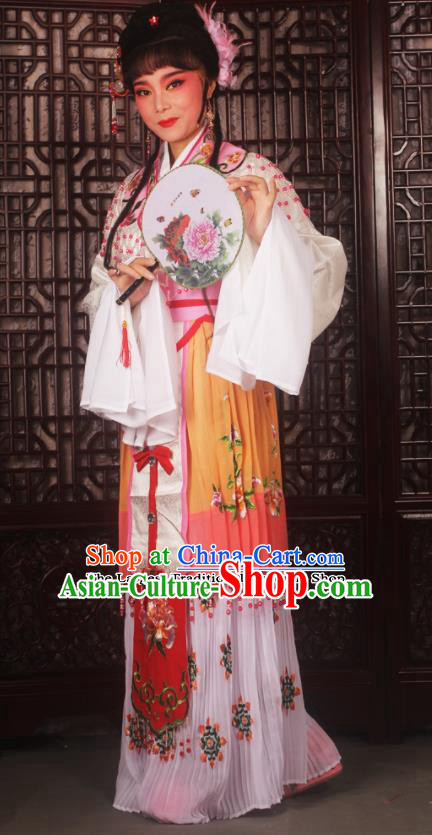 Chinese Ancient Nobility Lady Embroidered Yellow Dress Traditional Peking Opera Actress Costumes for Adults