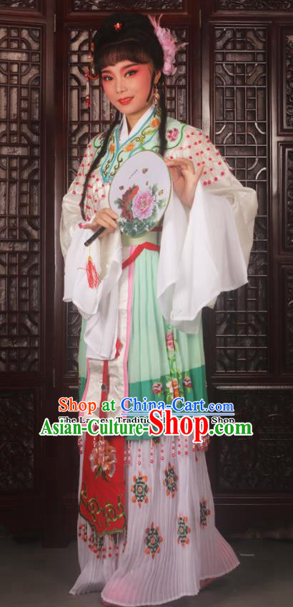 Chinese Ancient Nobility Lady Embroidered Green Dress Traditional Peking Opera Actress Costumes for Adults