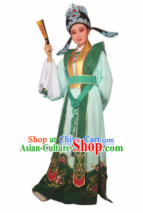 Professional Chinese Peking Opera Niche Costumes Ancient Childe Embroidered Green Clothing for Adults