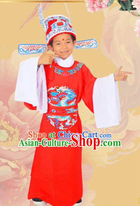 Professional Chinese Peking Opera Niche Costumes Ancient Childe Embroidered Red Clothing for Kids