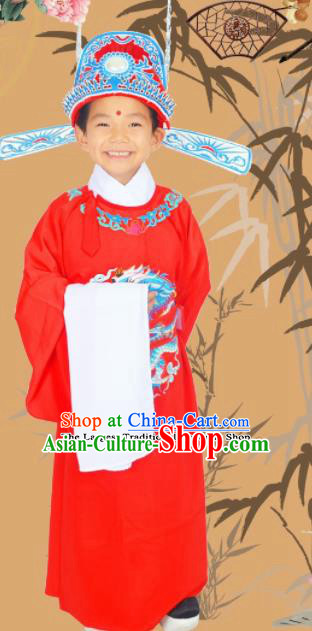 Professional Chinese Peking Opera Niche Costumes Ancient Childe Embroidered Red Clothing for Kids