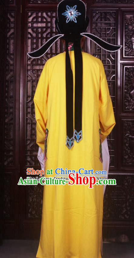 Professional Chinese Peking Opera Niche Costumes Ancient Scholar Yellow Clothing and Hat for Adults