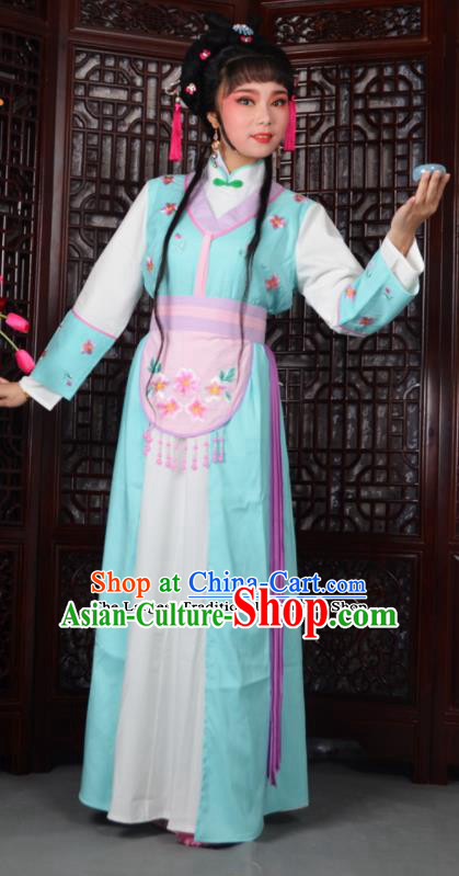 Chinese Ancient Maidservants Embroidered Green Dress Traditional Peking Opera Actress Costumes for Adults