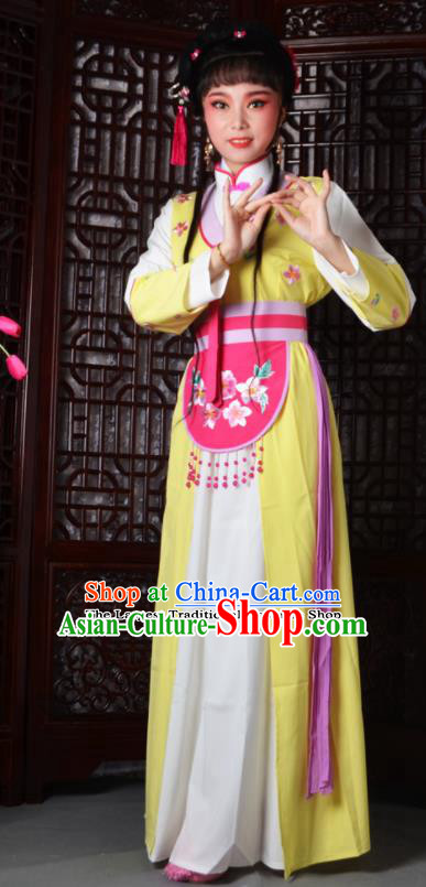 Chinese Ancient Maidservants Embroidered Yellow Dress Traditional Peking Opera Actress Costumes for Adults