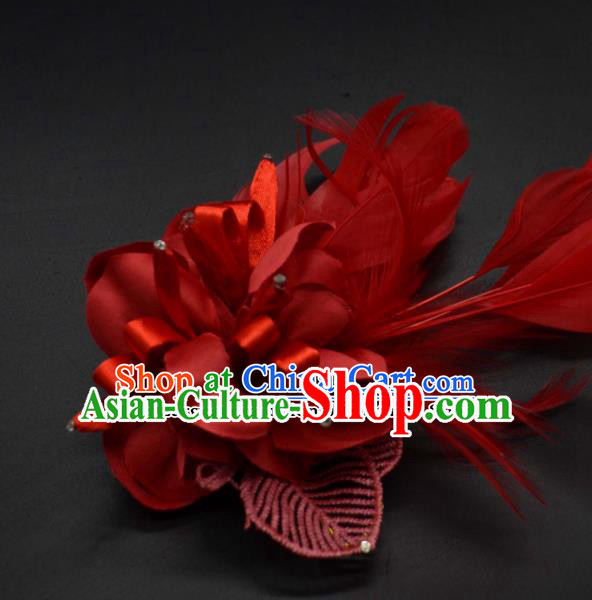 Traditional Chinese Peking Opera Diva Hair Accessories Ancient Princess Red Feather Hair Stick Headwear for Women