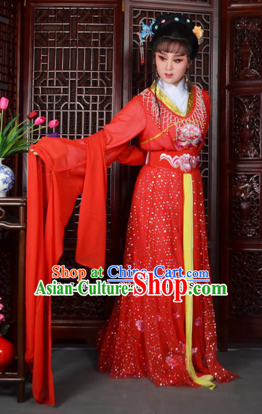 Chinese Ancient Peri Princess Embroidered Red Dress Traditional Peking Opera Actress Costumes for Adults
