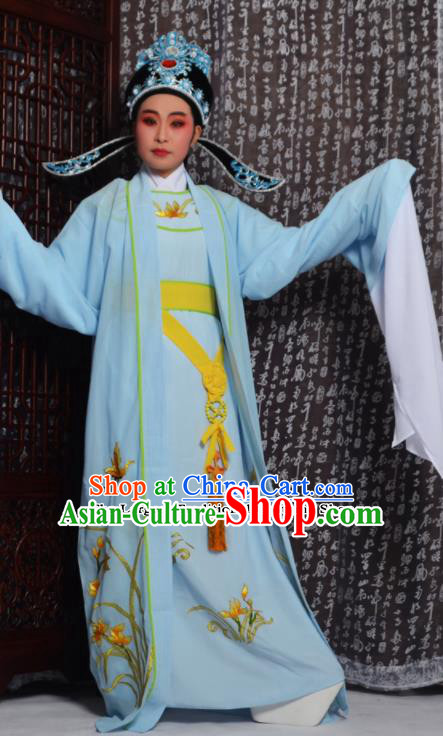 Professional Chinese Peking Opera Niche Costumes Embroidered Orchid Blue Clothing for Adults