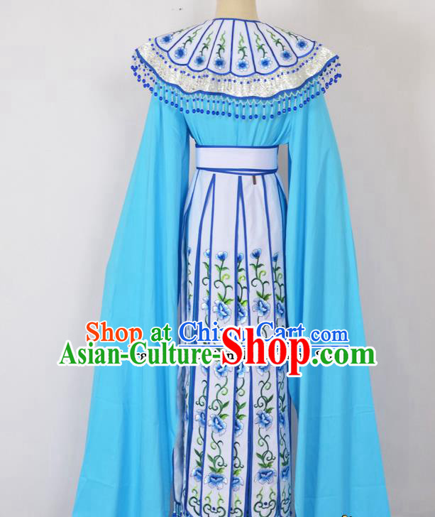 Chinese Ancient Palace Princess Embroidered Blue Dress Traditional Peking Opera Actress Costumes for Adults