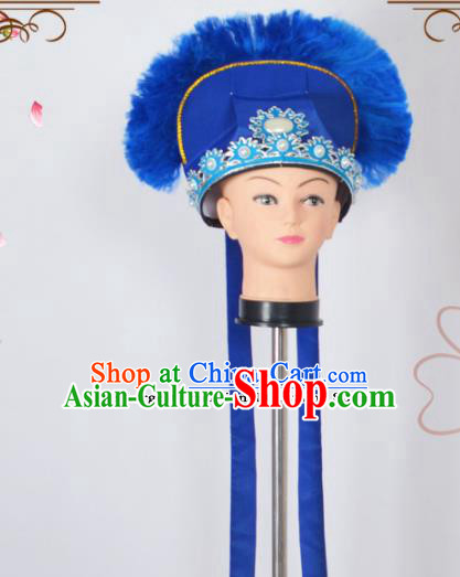 Traditional Chinese Peking Opera Niche Hair Accessories Ancient Scholar Royalblue Hat Headwear for Men