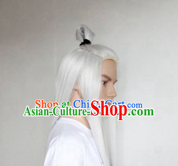 Traditional Ancient Chinese White Long Wig for Men