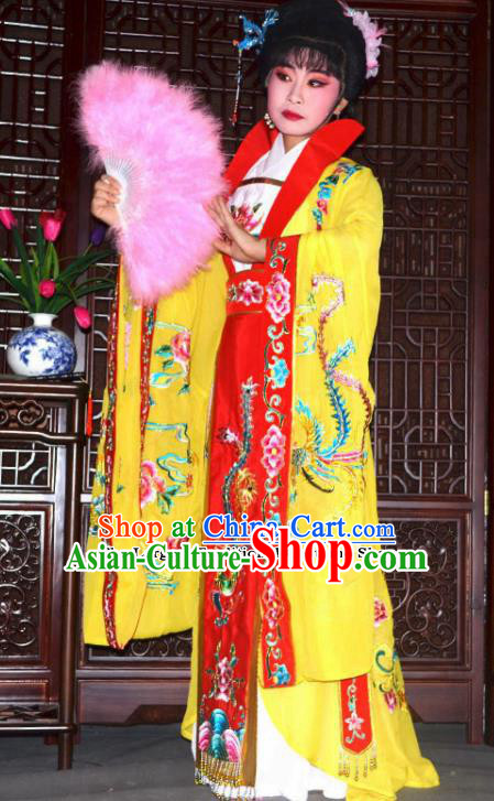 Traditional Chinese Peking Opera Empress Embroidered Yellow Costumes Ancient Queen Dress for Adults