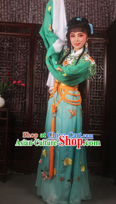 Traditional Chinese Peking Opera Diva Costumes Ancient Palace Princess Green Embroidered Dress for Adults