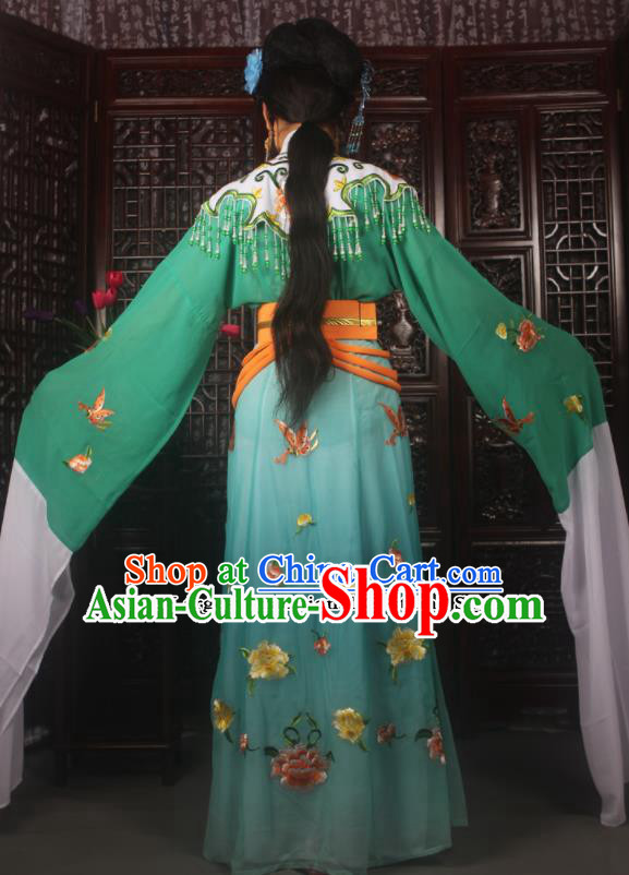 Traditional Chinese Peking Opera Diva Costumes Ancient Palace Princess Green Embroidered Dress for Adults