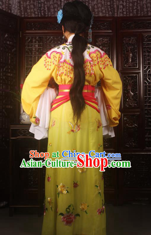 Traditional Chinese Peking Opera Diva Costumes Ancient Palace Princess Yellow Embroidered Dress for Adults