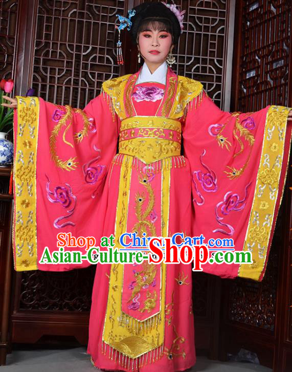 Traditional Chinese Peking Opera Empress Embroidered Costumes Ancient Queen Pink Dress for Adults