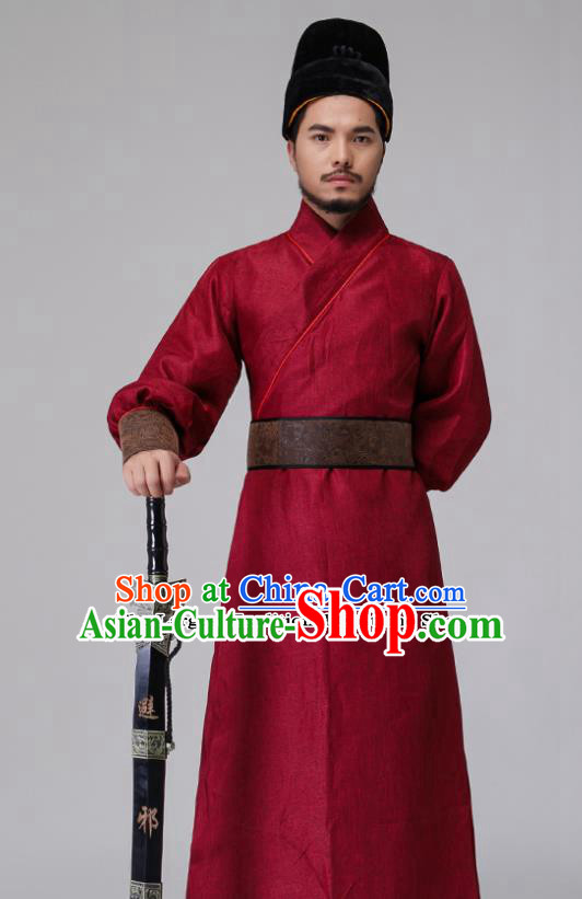 Chinese Traditional Ming Dynasty Blades Costumes Ancient Drama Swordsman Red Clothing for Men