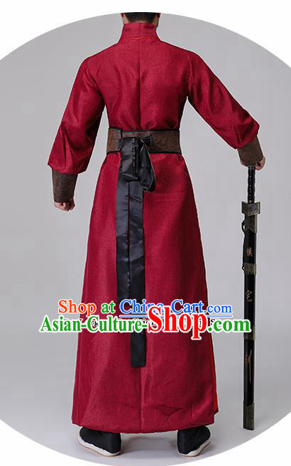 Chinese Traditional Ming Dynasty Blades Costumes Ancient Drama Swordsman Red Clothing for Men