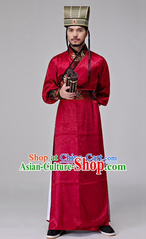 Chinese Traditional Han Dynasty Minister Costumes Ancient Drama Swordsman Red Clothing for Men