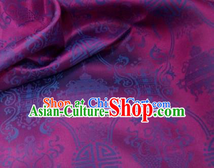 Traditional Chinese Royal Palace Double Fishes Pattern Design Purple Brocade Fabric Silk Fabric Chinese Fabric Asian Material