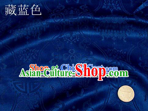 Traditional Chinese Royal Palace Double Fishes Pattern Design Royalblue Brocade Fabric Silk Fabric Chinese Fabric Asian Material