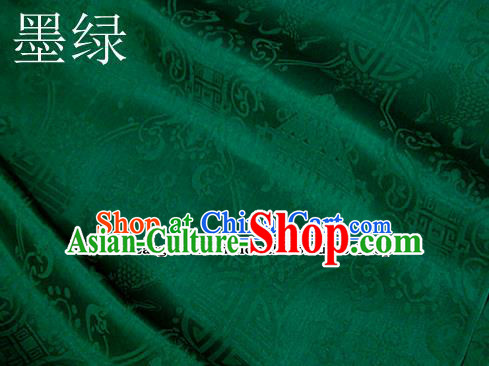 Traditional Chinese Royal Palace Double Fishes Pattern Design Green Brocade Fabric Silk Fabric Chinese Fabric Asian Material