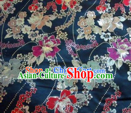 Traditional Chinese Navy Brocade Tang Suit Royal Peony Pattern Fabric Silk Fabric Asian Material